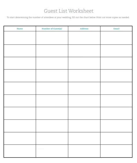 party guest list  word templates