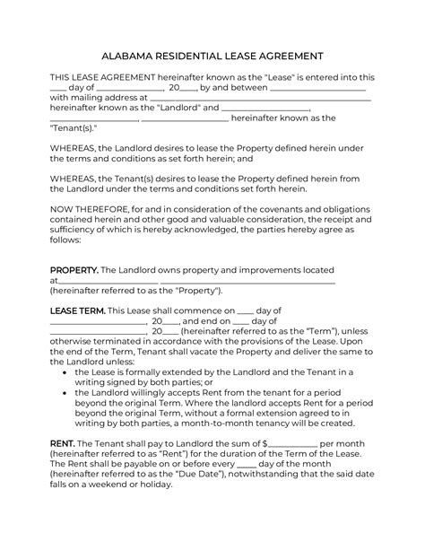 alabama residential lease agreement   word