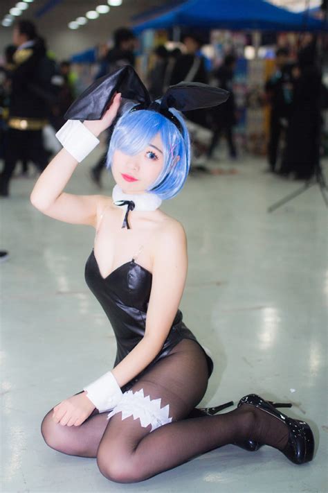 lovely rem cosplay swaps maid outfit for bunny girl suit sankaku complex
