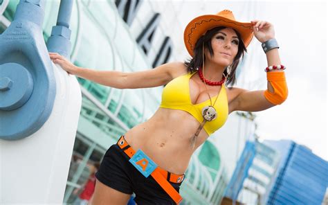 wallpaper jessica nigri brunette sexy girl lingerie brassiere shorts hat cosplay desktop