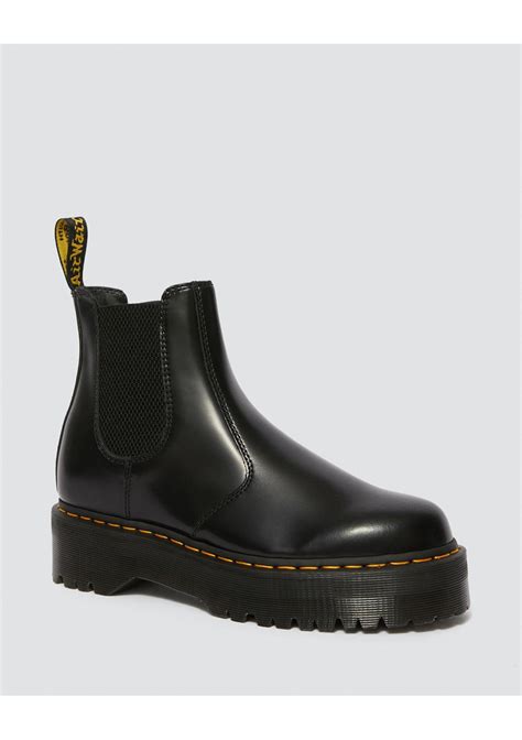 dr martens womens  quad leather platform chelsea boots black smooth onceit