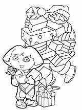 Dora Coloring Christmas Pages Claus Santa Gifts Gifting Many sketch template