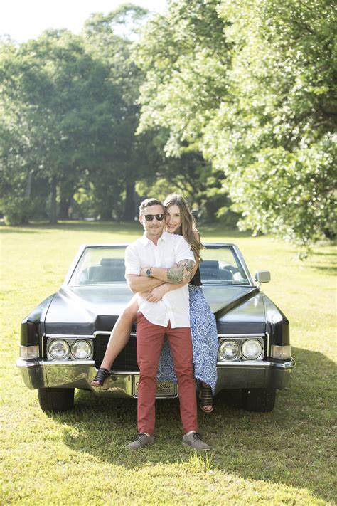 Engagement Session With Vintage Car Couple Pose Idea Photography By