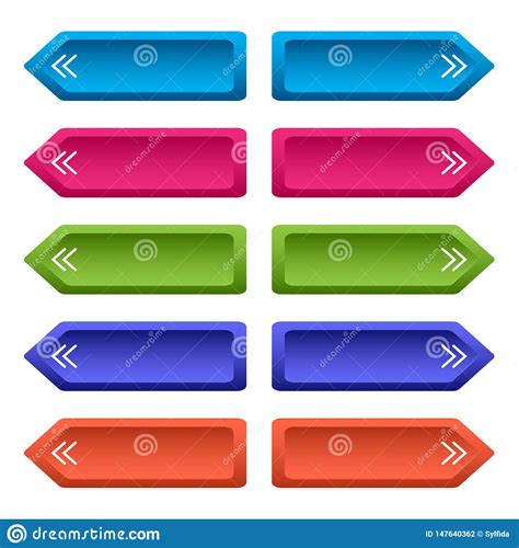 set of web buttons with arrows colorful long buttons