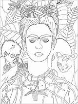 Frida Kahlo Coloring Pages Khalo Portrait Self Cezanne Paul Color Colorear Para Arte 1940 Adultos Imagen Justcolor Necklace Thorns Adult sketch template