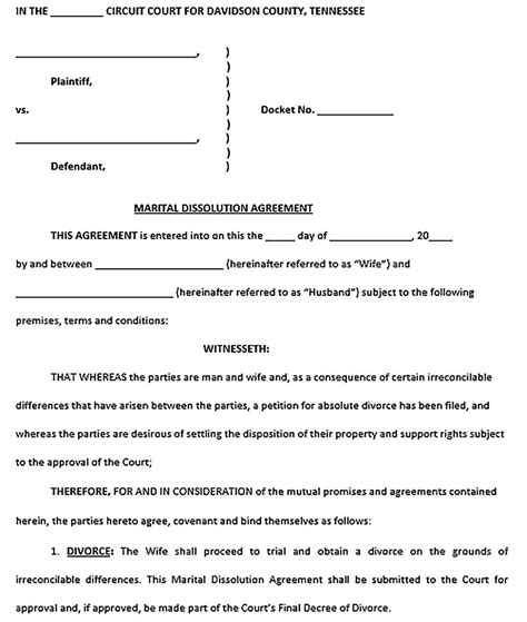 dissolution agreement template sample