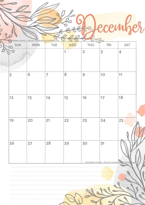 december  calendar pretty printable template cute freebies