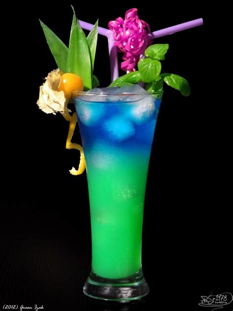 Vodka Curacao Blue Pineapple Juice Ice Fill Glass With Ice