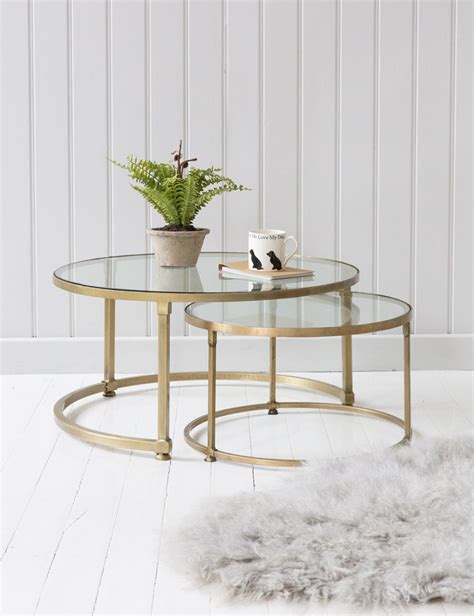 Stacking Round Glass Coffee Table Set Rose And Grey