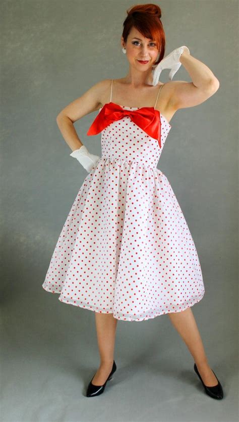 Sale 1960s White Red Polka Dots Party Dress Mad Men
