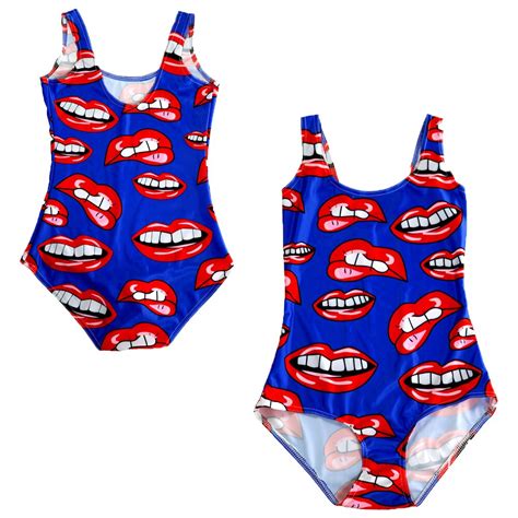 cartoon girl red lips print one piece suits swimsuit bodysuit sexy bad
