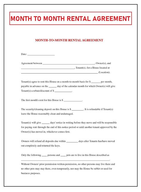 month  month rental agreement monthly rental agreement month  month
