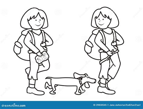 girls  dog coloring book stock vector illustration  child