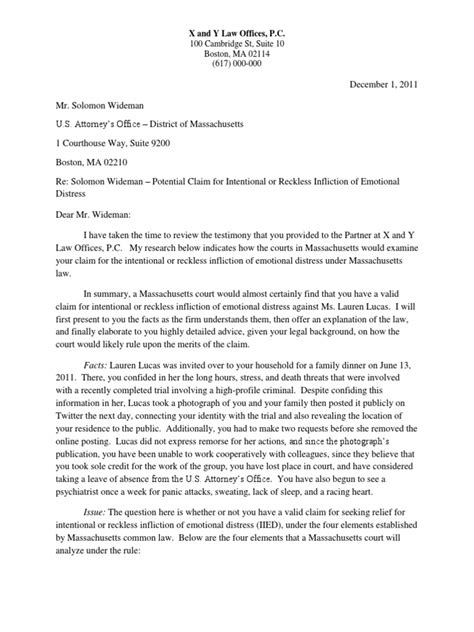 legal client letter intentional infliction  emotional distress