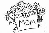 Coloring Pages Mother Mothers Printable Mom Flowers Card Bouquet Holding Smiling sketch template