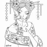 Coloring Colouring Pages Adult Instagram Printable Asian Book Culture Color Sheets Cute People Adults Asia Books Girl Oriental Therapy Stress sketch template