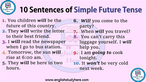 sentences  simple future tense english study