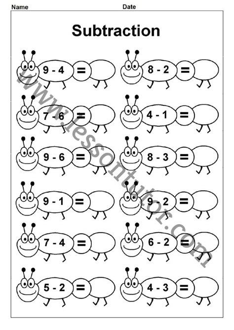 subtraction worksheets kindergarten  lesson tutor