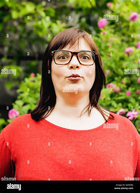 Pretty Modern Mature Fat Woman Outside Wearing Glasses Emotional