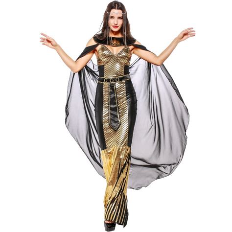 umorden deluxe gold egyptian queen cleopatra costume sequin long dress