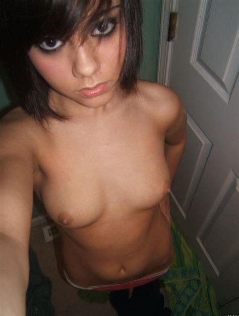 extremely cute but serious topless emo girl selfshot photo