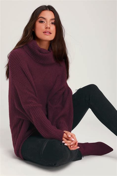 conway plum purple oversized knit turtleneck sweater purple sweater outfit turtleneck sweater