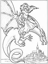 Dragon Coloring Pages Dragons Rider Knight Flies Castle Over sketch template