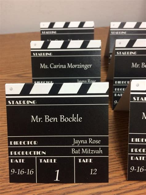 hollywood theme clapboard place cards printed  guest  etsy