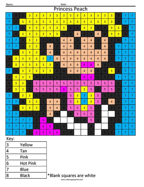 princess peach color  number coloring squared