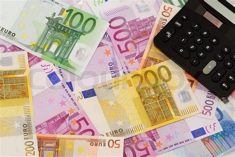 euro banknotes  calculator stock image colourbox