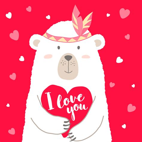vector illustration  cute cartoon bear holding heart  hand
