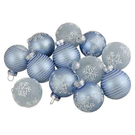 Set Of 12 Light Blue Glass Christmas Ornaments 1 75 Inch 45mm