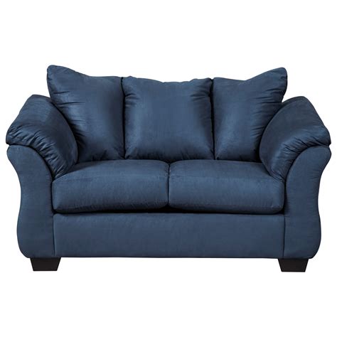 signature design  ashley darcy blue contemporary stationary loveseat  flared