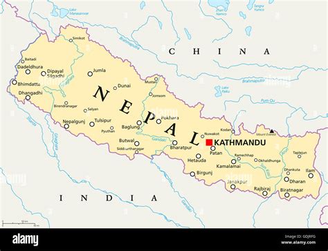 nepal mappa politico con capitale kathmandu i confini nazionali delle