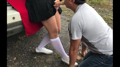 schoolgirl slave blowjob misstress in white knee socks