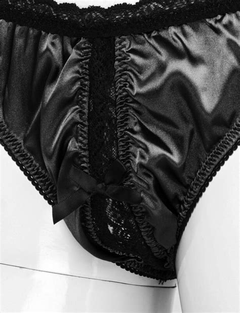 sissy men silky satin lace trim nipple splits bra top bikini briefs