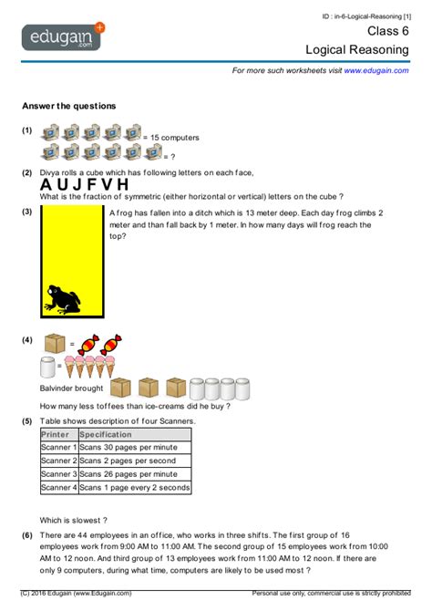 year  logical reasoning math practice questions tests