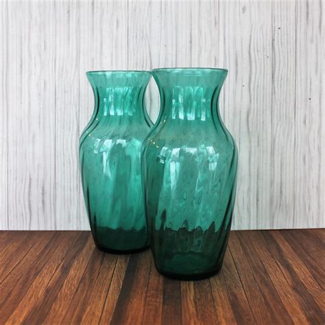 Vintage Indiana Glass Teal Blue Green Glass Vase Set Of 2
