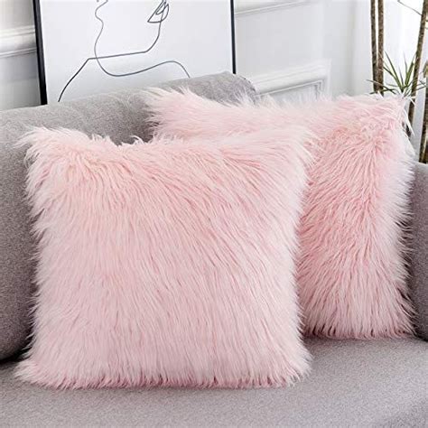 Wlnui Set Of 2 Pink Fluffy Pillow Covers New Luxury Series Merino Style