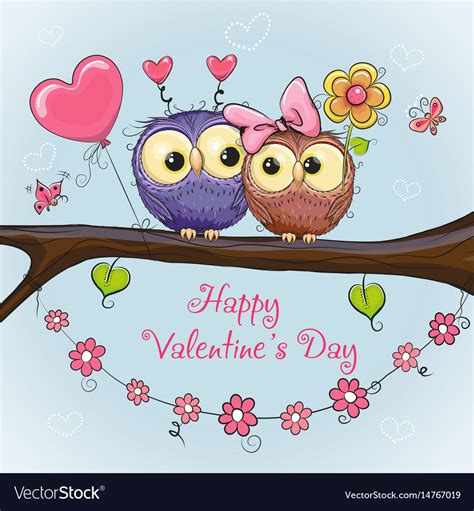 valentines card  cute owls royalty  vector image