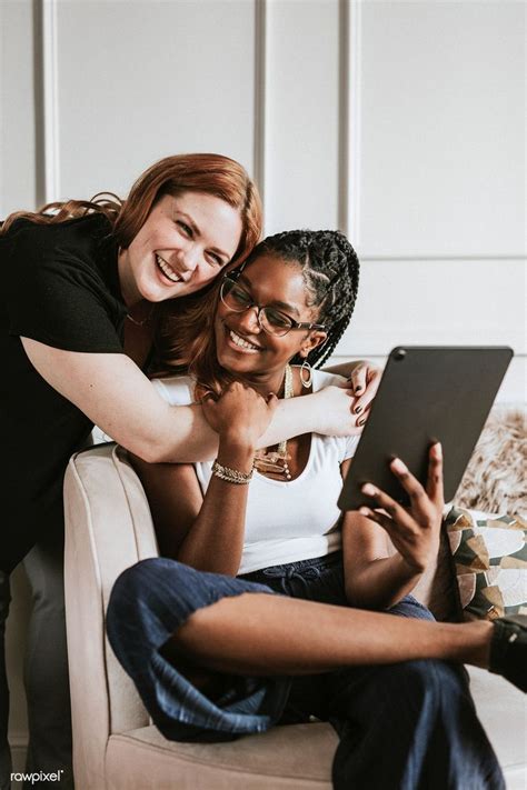 Lesbian Couple Taking A Selfie With A Digital Tablet Premium Image By
