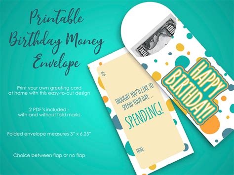 printable birthday card  hold cash money envelope  boy etsy