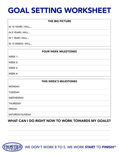 goal setting worksheet frontier title