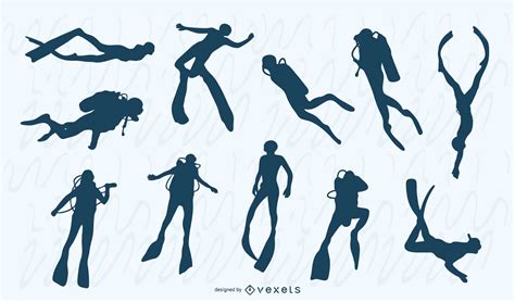 diving people silhouette set vector