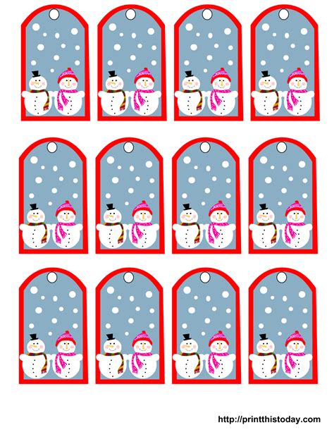 printable snowman christmas gift tags