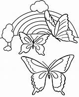 Rainbow Butterflies Coloring Three Color Sheet Print sketch template