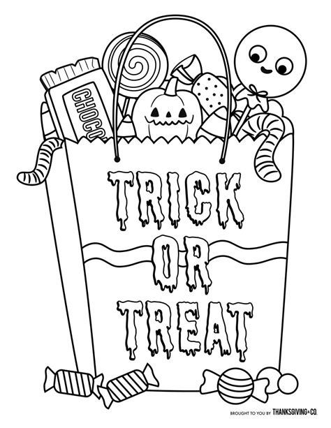 trick  treat halloween candy bag coloring page halloween coloring