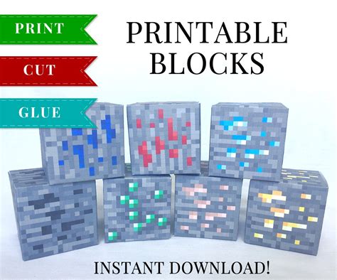 minecraft printable papercraft ore blocks set  minecraft birthday