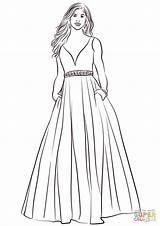 Coloring Pages Dress Gown Ball Printable Girls Fashion Drawing Template Paper Sketch sketch template