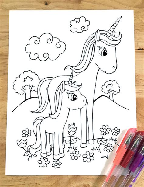 super cute unicorn coloring page downloadable  file etsy